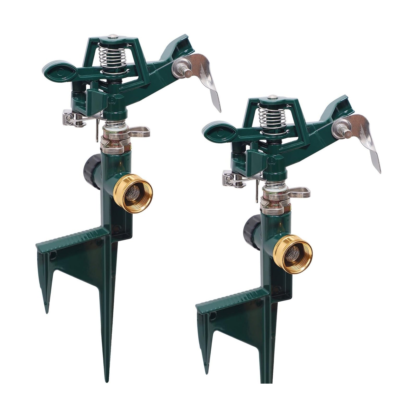 Biswing 2 Pack Impact Sprinkler Head on Metal Step Spike, Heavy Duty Zinc Alloy Lawn Sprinkler, Adjustable Coverage
