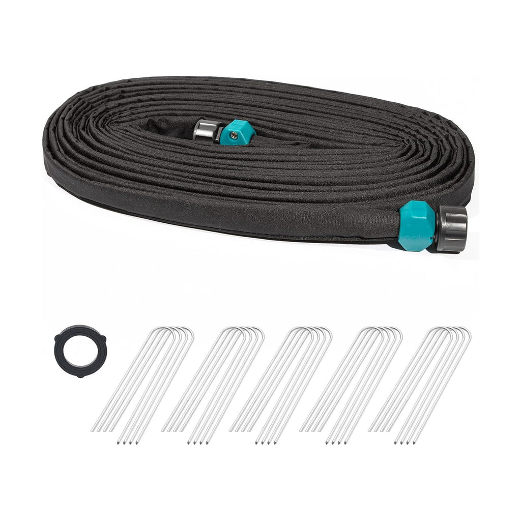 LINEX Flat Soaker Hose 1/2" x 75 ft with Stake for Garden Beds Drip Hoses Irrigation Sprinkler Heavy Duty Save Water 80%