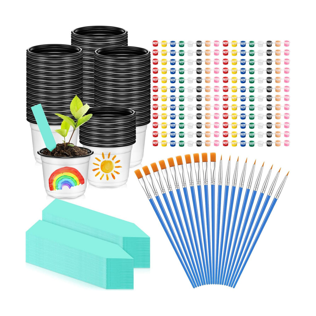 FillTouch 175 Pcs Mini Acrylic Paint Set for Gardening 50 Plastic Plant Pot Craft with Holes 25 Set Paint Strip with