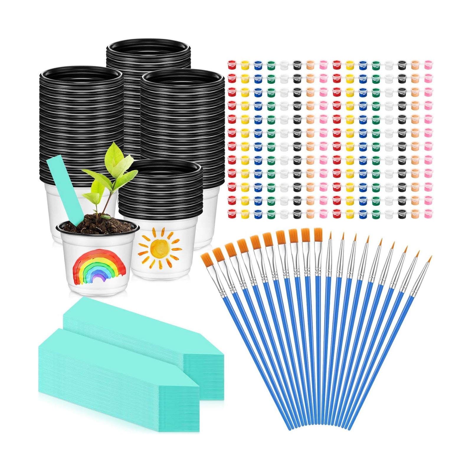 FillTouch 175 Pcs Mini Acrylic Paint Set for Gardening 50 Plastic Plant Pot Craft with Holes 25 Set Paint Strip with