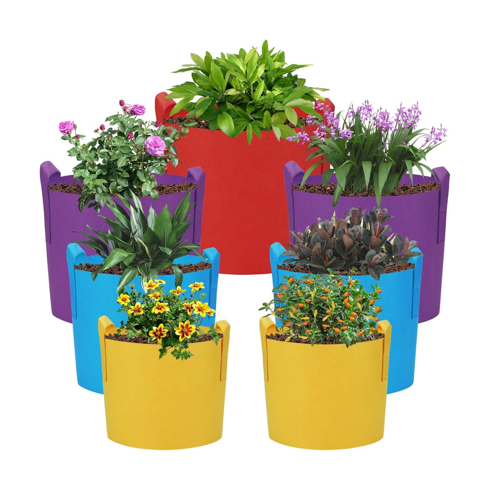 LITLANDSTAR 7 Pack Multicolor Grow Bags, Thickened Nonwoven Plant Fabric Pots with 4 Colors and 4 Sizes - 5/7/10/15