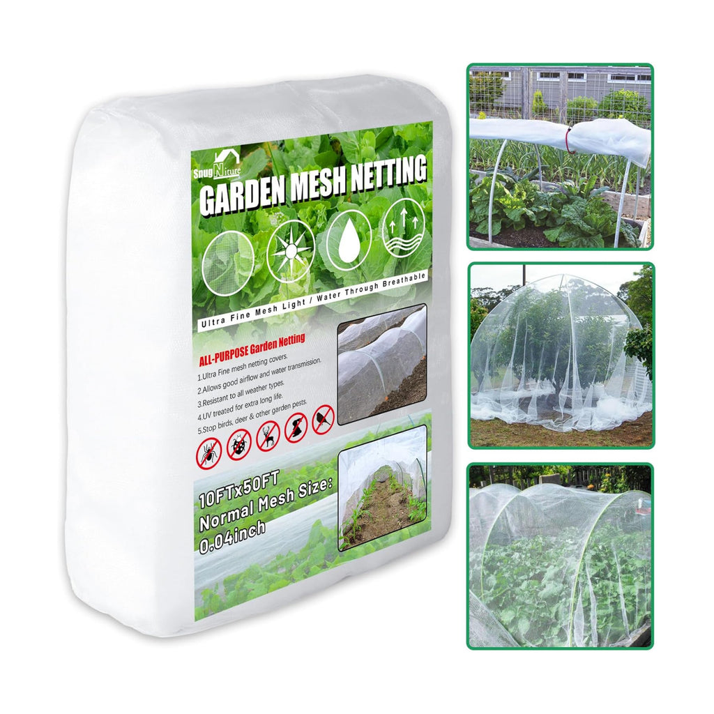 Garden Netting, Ultra Fine Mesh, 10x50FT, White, Easy to Install | Mosquito net plant covers, protect fruits, flowers