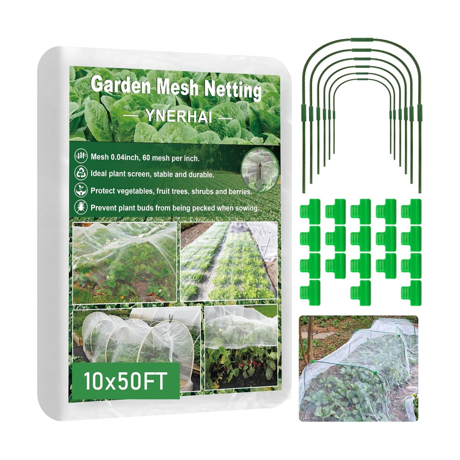 Garden Netting Kit - 10*50FT Ultra Fine Plant Netting Mesh Covers Row Net Protection For Tree Fruit Barrier Vegetable