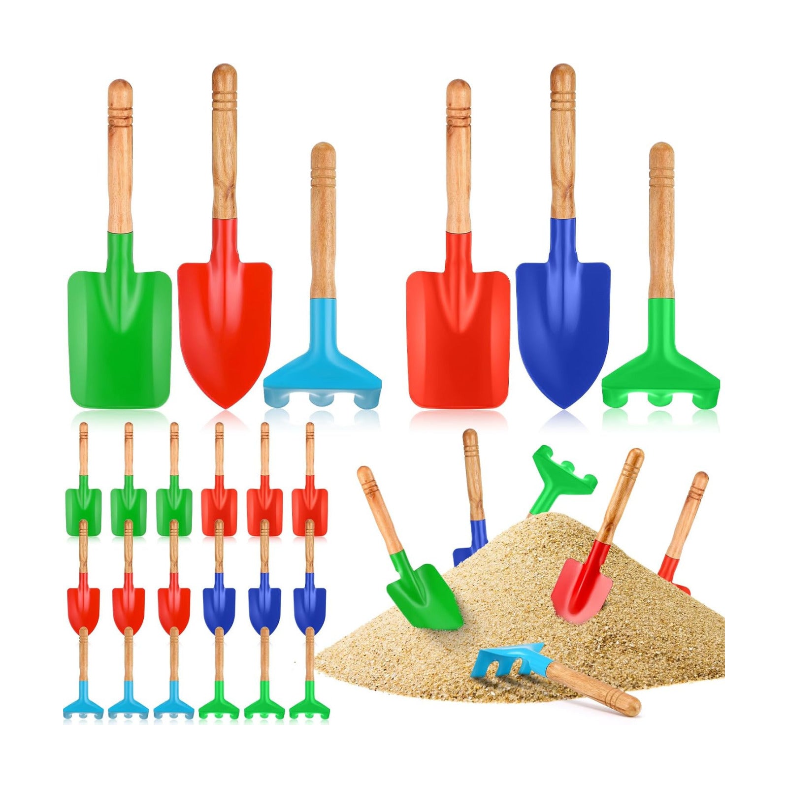 Gisafai 24 Pcs Kids Gardening Tools Set Metal Kids Garden Tools with Sturdy Wooden Handle Safe Toddler Gardening Set