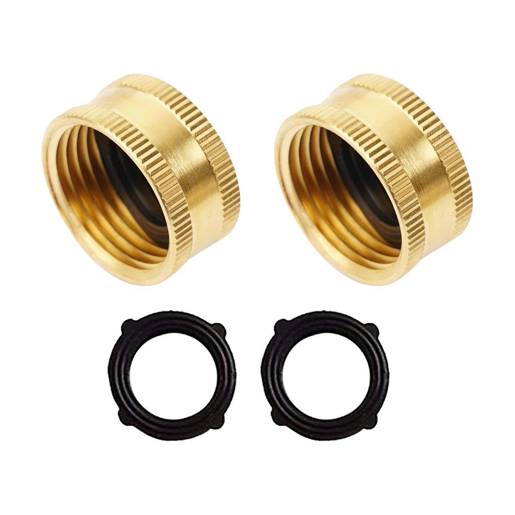 Hourleey Brass Garden Hose End Caps, 2 Pack 3/4" Female End Cap, Garden Hose End Caps with 2 Washers