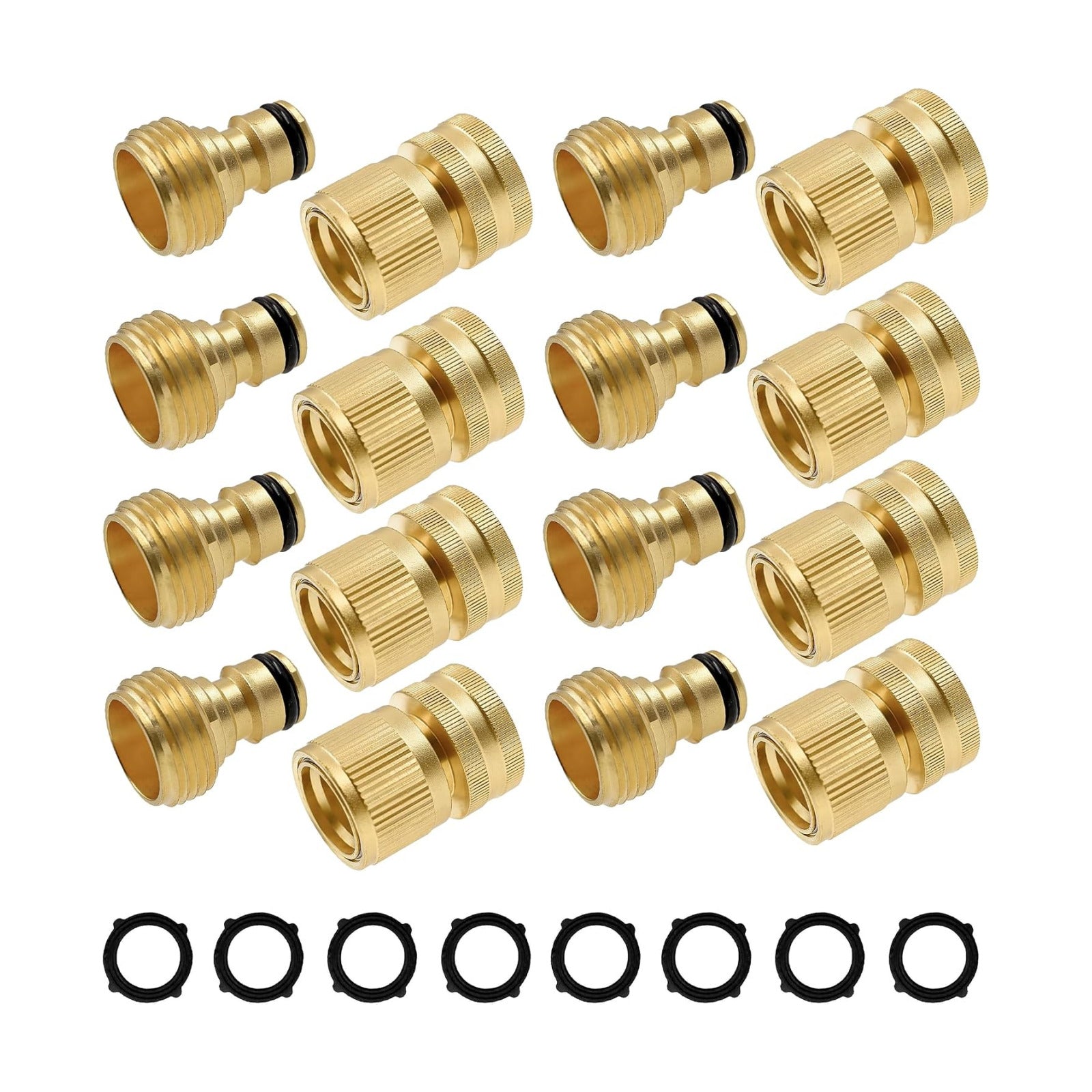 Hourleey Garden Hose Quick Connector, Solid Brass 3/4 Inch GHT Thread Garden Quick Connect Kit, Male and Female No-Leak