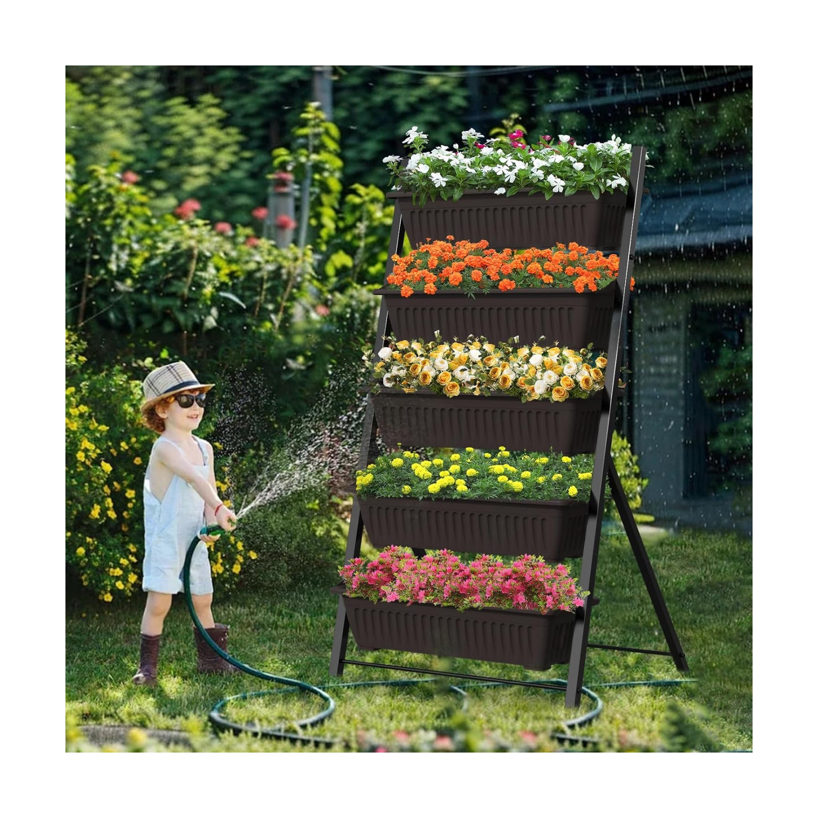 5-Tier Vertical Garden Planter,4.4Ft Planter Box with 5 Container Boxes | Raised Herb Planter Box for Patio Deck