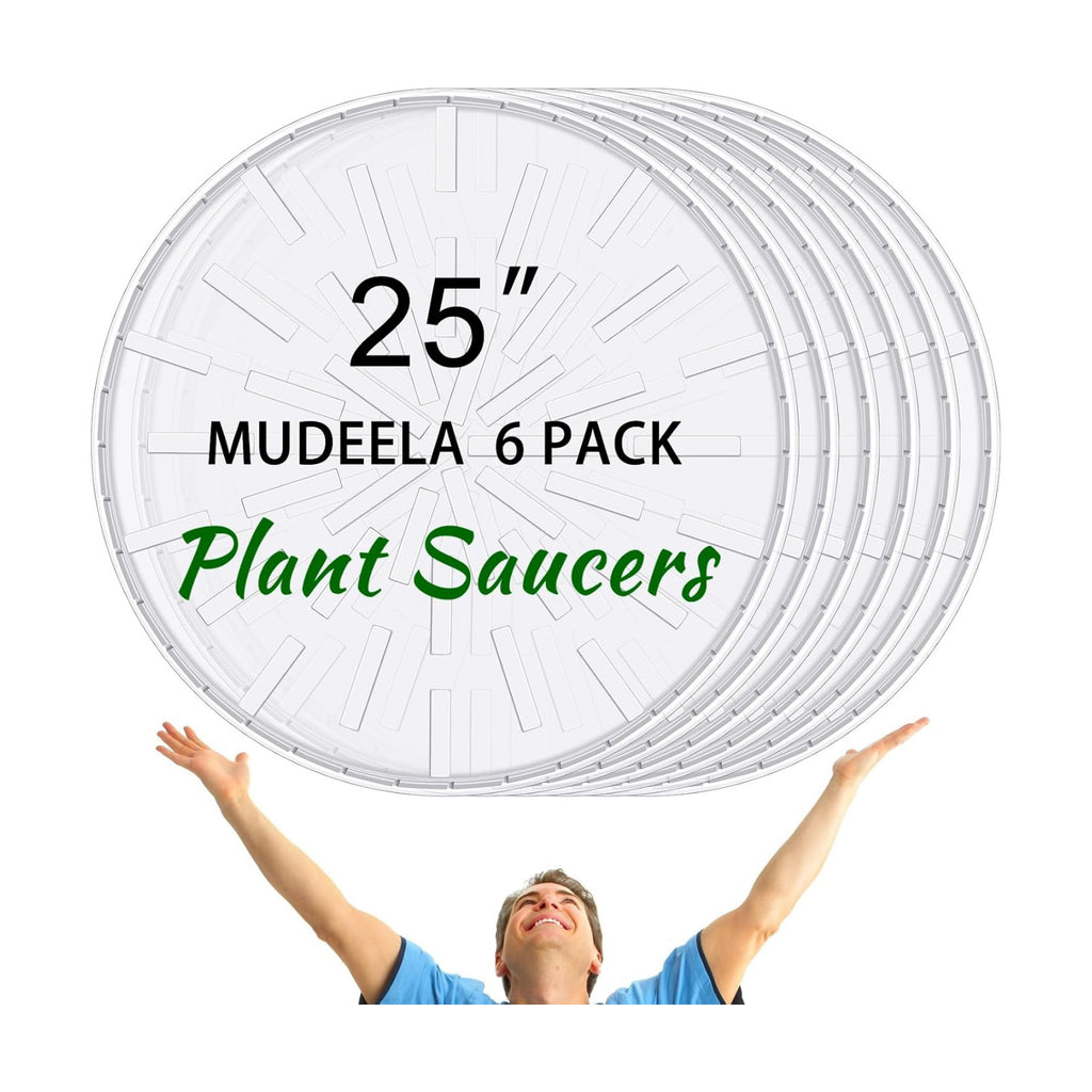 DoubleFill 6 Pcs 25 Inch Plant Saucer Large Clear Plastic Flower Plant Trays Heavy Duty Round Water Catcher for Pots
