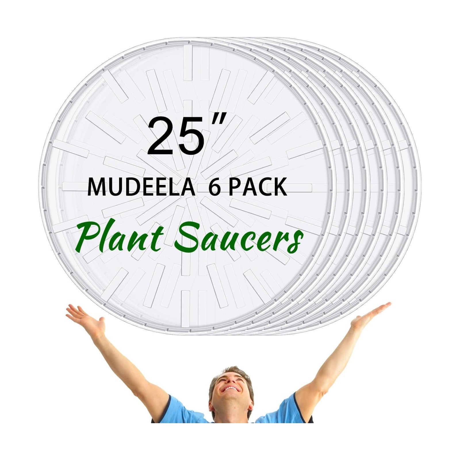 DoubleFill 6 Pcs 25 Inch Plant Saucer Large Clear Plastic Flower Plant Trays Heavy Duty Round Water Catcher for Pots