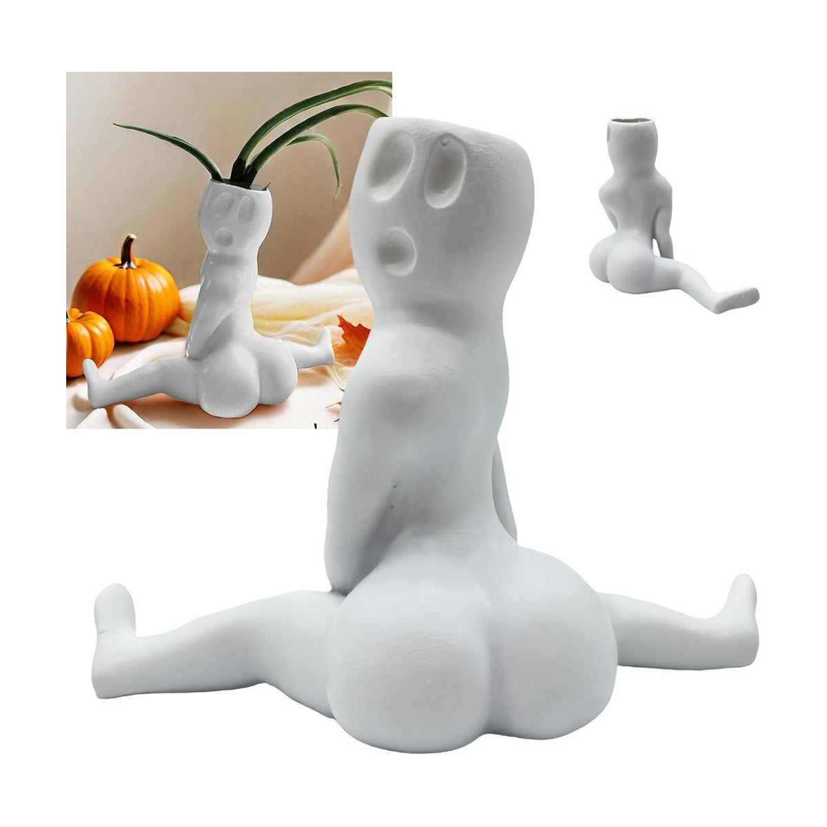 Funny Halloween Big Booty Ghost Planter Display Gag, Hilarious Air Plant Holder Gag Gift, Resin Air Fern Display Stand Prank Gift Decor for Indoor Outdoor Home Office, White