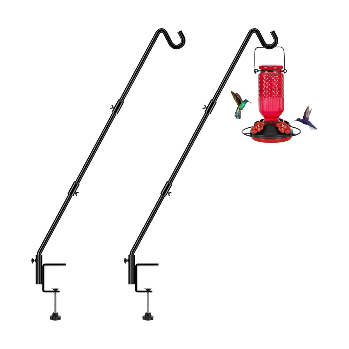 FEED GARDEN [Upgrade Version 2 Pack Bird Feeder Hanger Adjustable 43 Inch Deck Hooks for Railing 360 Degree Swivel Heavy Duty Hanging Hooks for Bird Feeders Wind Chimes