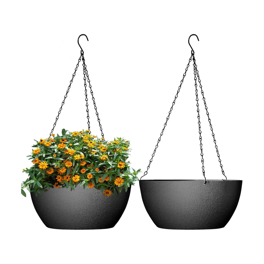 WSMKSZ 13 inch Large Hanging Planters Plant Pots for Outdoor Indoor Plants with Drainage Holes and Chain, 2 Pack Round