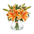 Hollyone Tiger Lily Fall Flowers Artificial for Decoration in Vase Real Touch Orange Autumn Silk Faux Flowers Arrangements with Glass Vase with Fake Water Lily Centerpiece Fall Decorations for Home