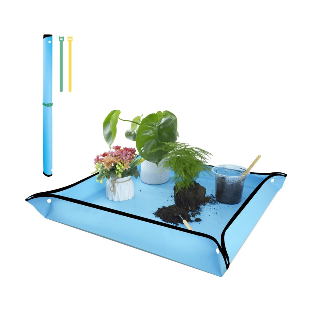 SupKing Repotting Mat 29.5"x 29.5" for Indoor Plant Transplanting Large Blue Garden Mat Gift for Plant Lovers Oxford Fabric Portable Potting Tray for Gardening Mess Control