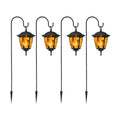 Dynaming 4 Pack Solar Flame Hanging Lights Outdoor, Halloween Solar Flickering Flame LED Garden Lanterns with 4 x 38 Inch Shepherd Hooks, Christmas Lighting for Lawn Patio Yard Pathway Driveway