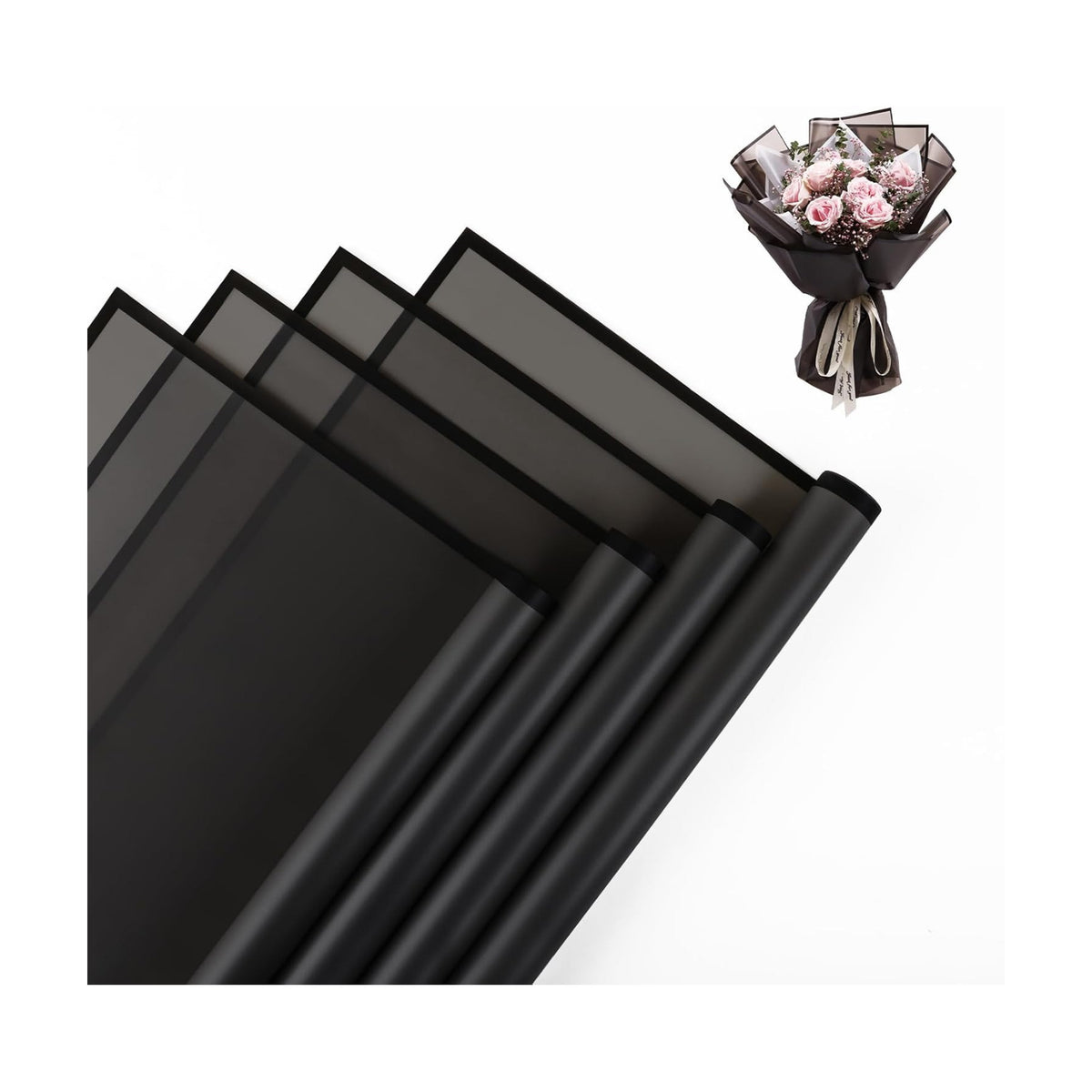 20 Sheet Flower Wrapping Paper-Waterproof Bouquet Paper (Translucent Black)