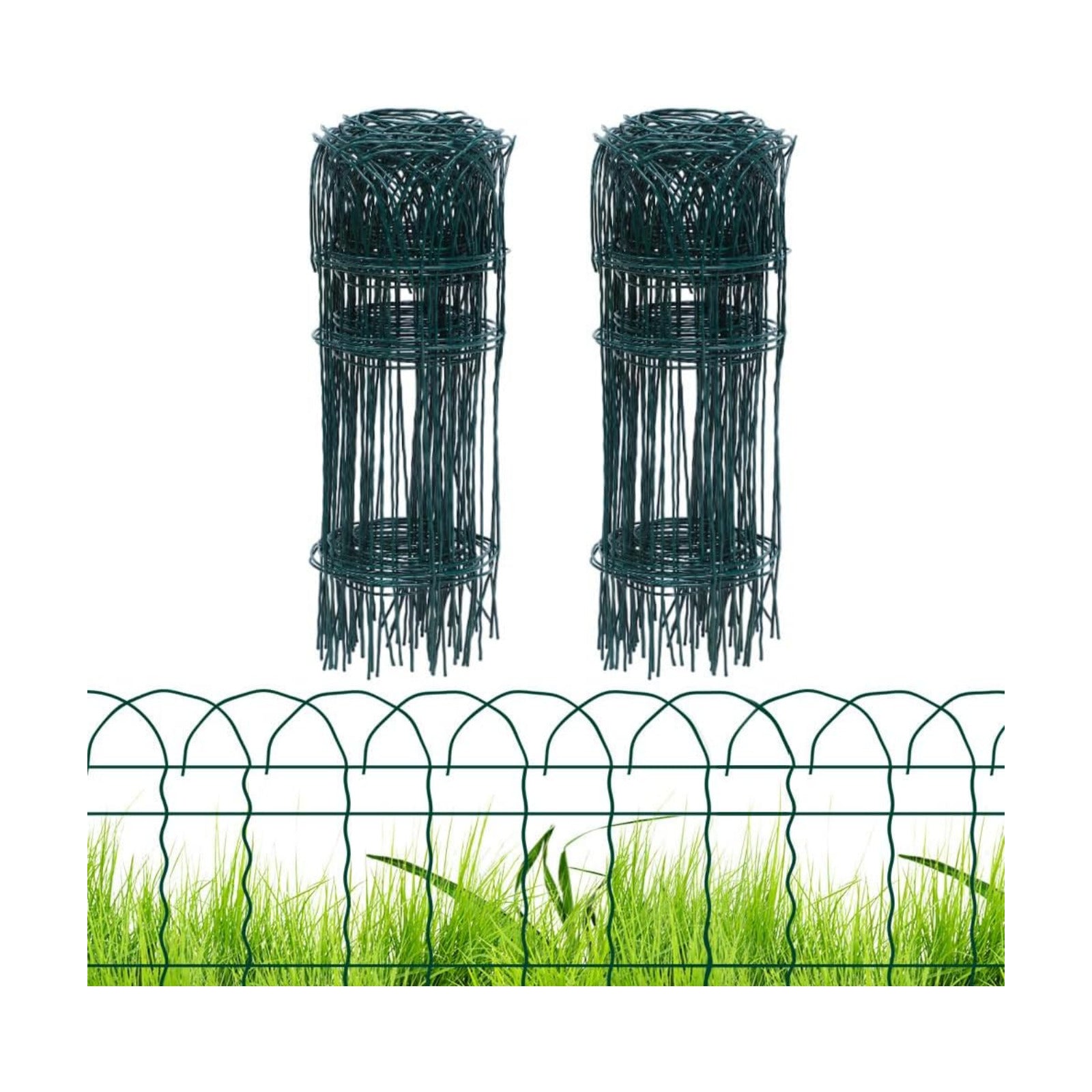 PROWORX Green Small Garden Fence Border Curve Wire Fencing 14”x40’(2 Rolls) | 2 Pack Metal Folding Decorative Flower