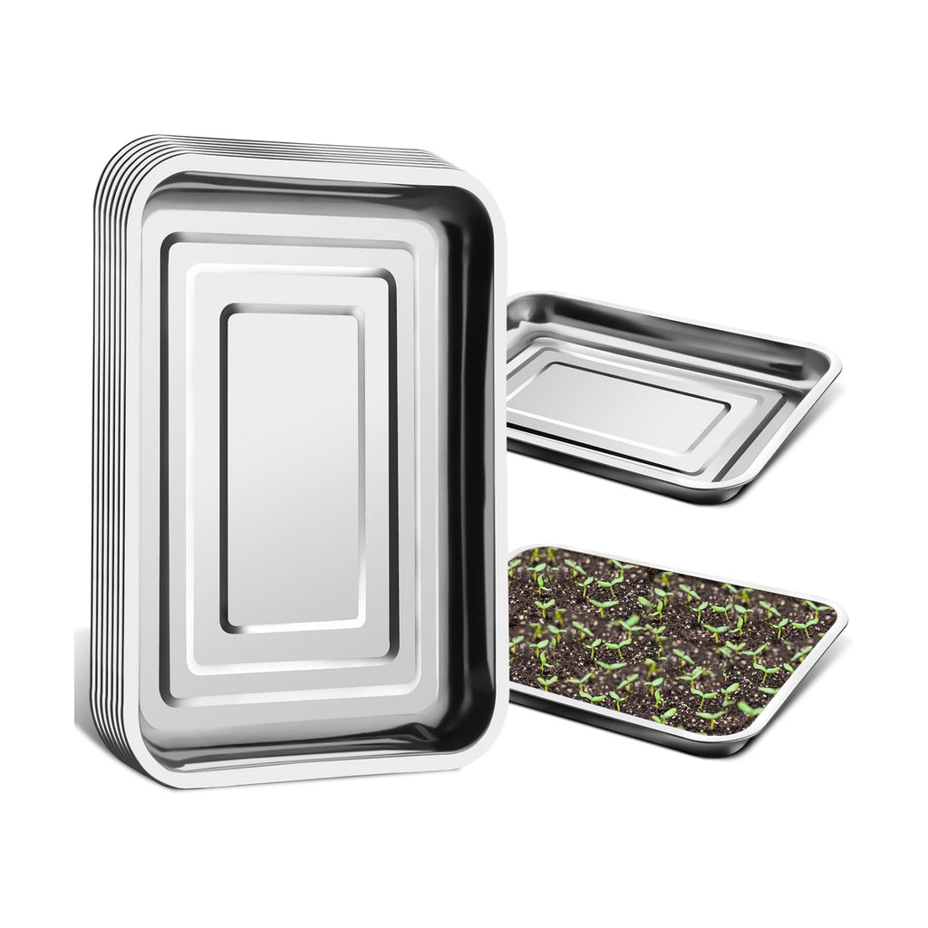 Stainless Metal Trays, Stainless Steel Seed Starter Carry Tray Fit 54 Cell Plug Tray, Nursery Seedling Pots Water