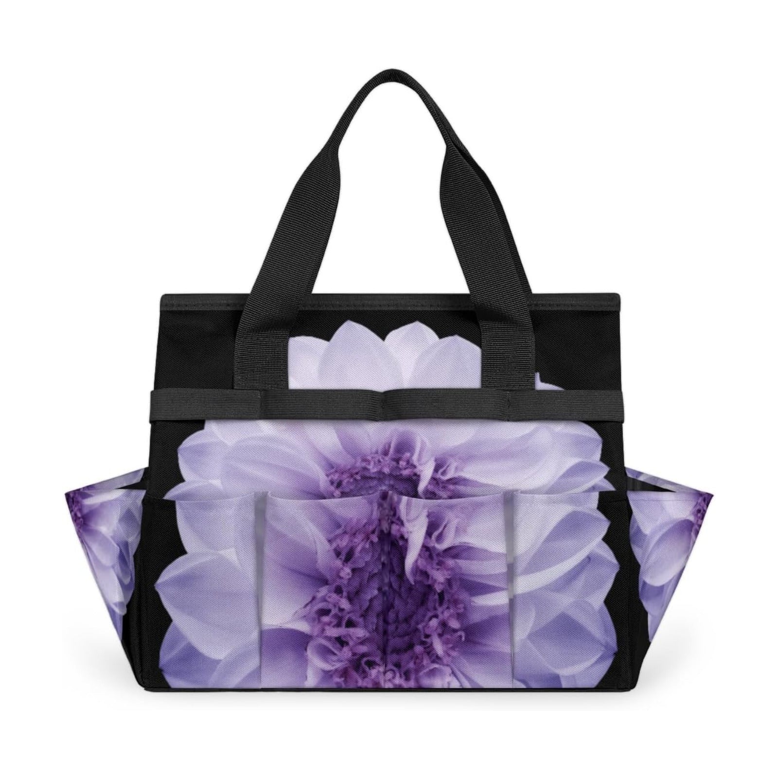Purple Dahlia Garden Tool Bag Waterproof Gardening Tool Storage Bag with Handle & 10 Pockets Gardening Tote Bag for