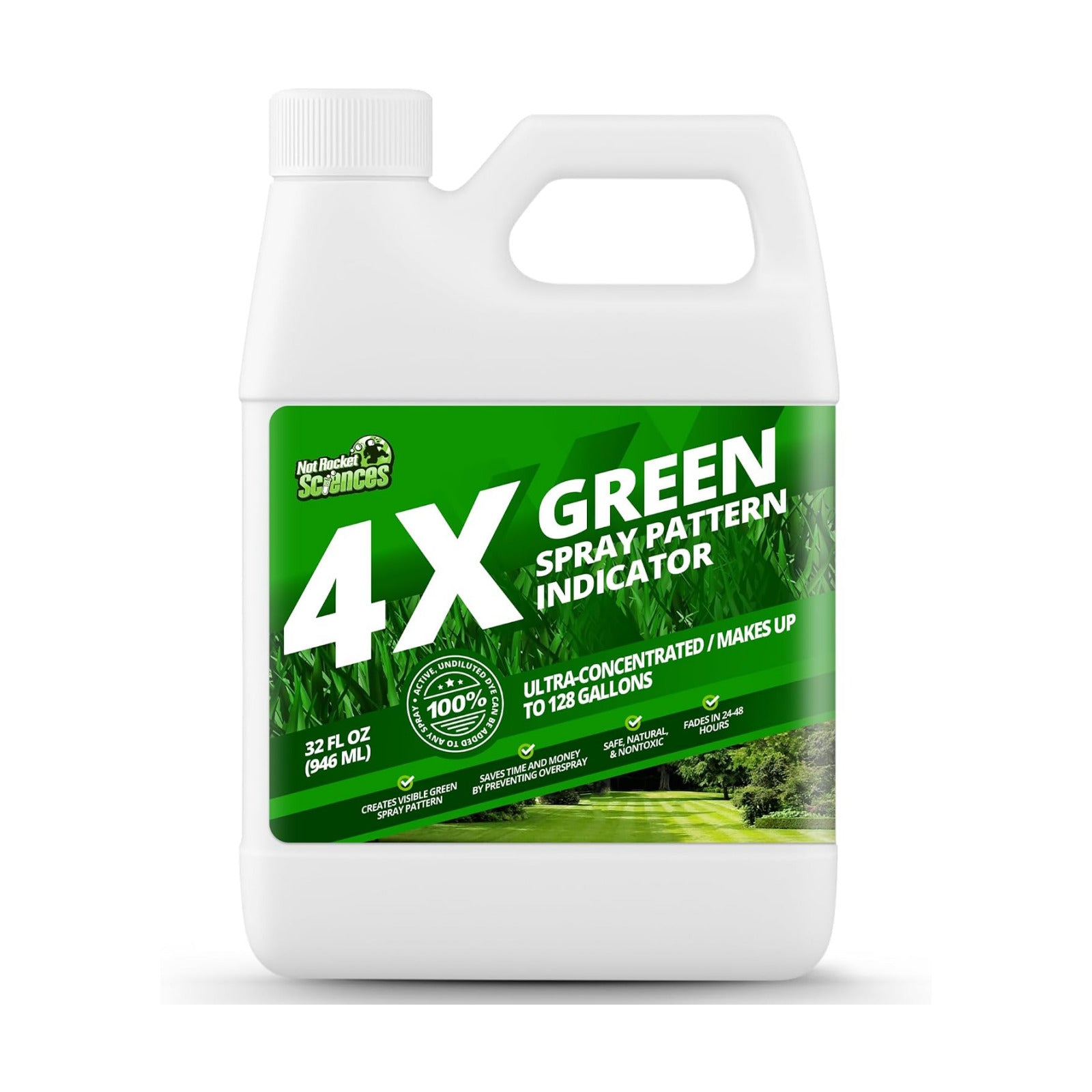 4X Green Spray Pattern Indicator Dye for Lawns & Gardens, 32oz | Not Rocket Sciences Concentrated Turf Marker, Makes