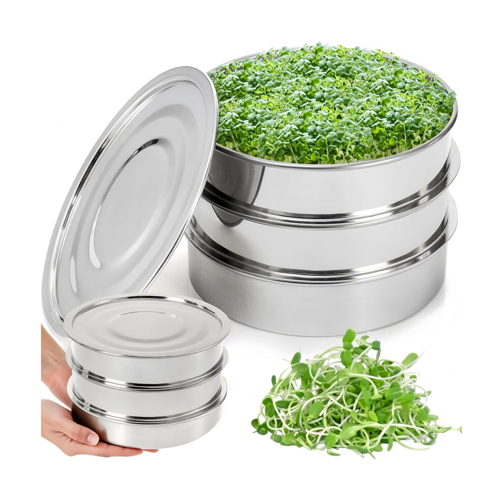 Tlence 9" Stackable Stainless Steel Seed Sprouting Kit, 3-Tier Mesh Germination Tray, Seed Sprout Grower with Lid Base