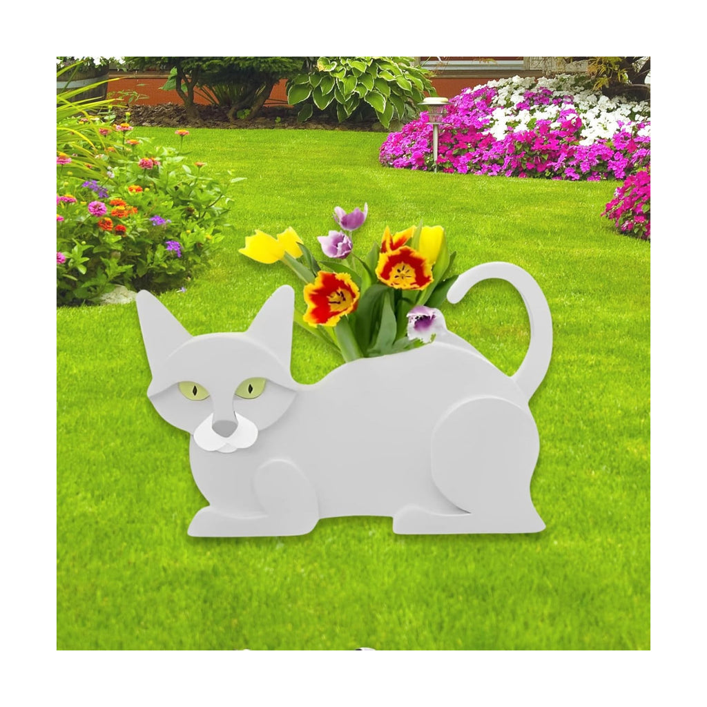 White Cat Planter Pots, Animal Shaped Flower Pot | Cute Plant Gift for Women and Pet Lovers, Indoor Outdoor Garden Home