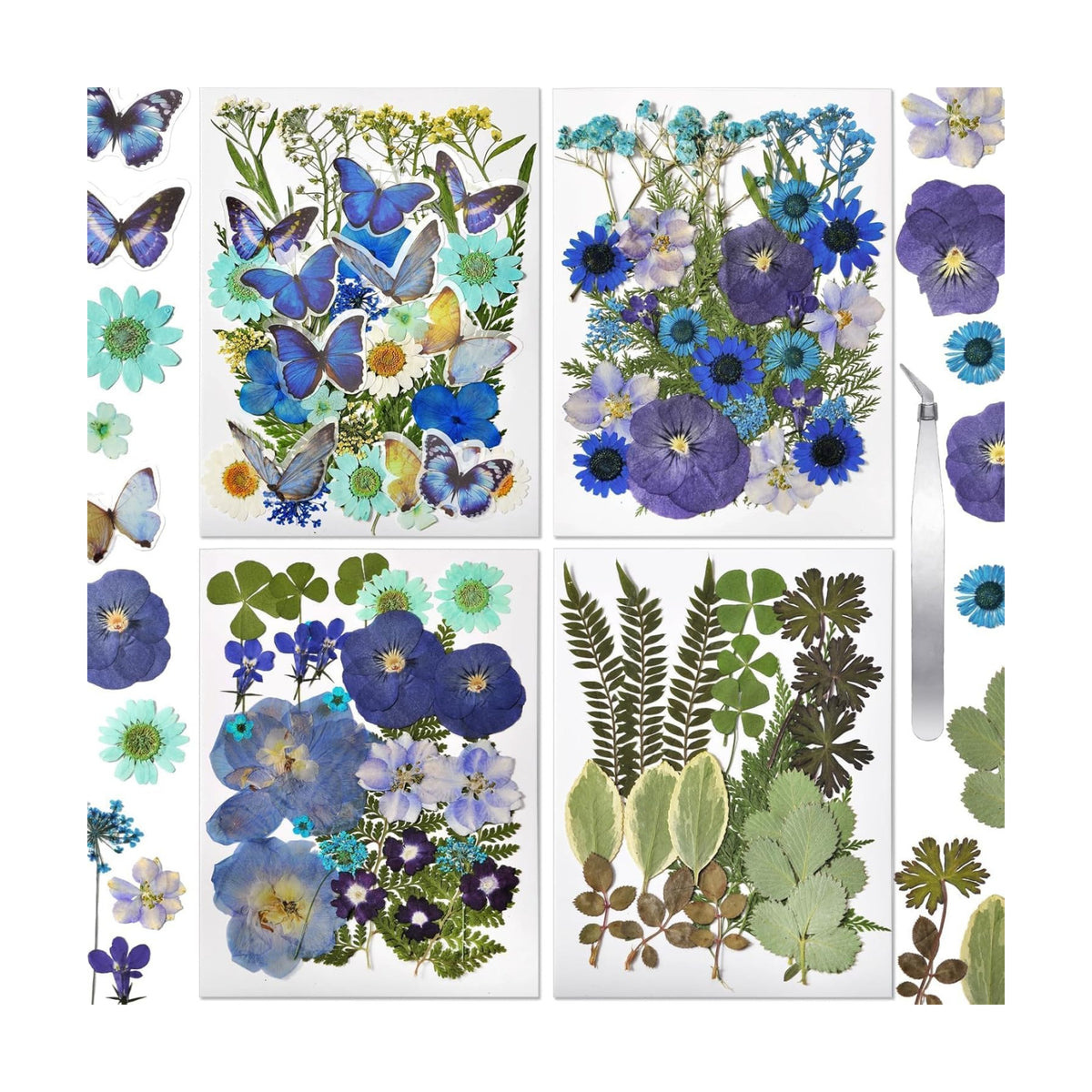 Pressed Flowers112 Pcs, Dried Pressed Flowers with 10Butterfly Stickers