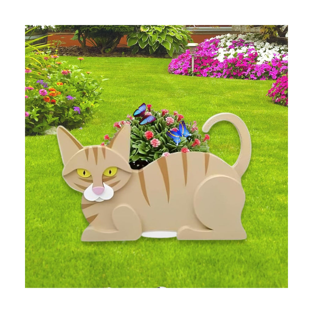 Yellow Cat Planter Pots, Animal Shaped Flower Pot | Cute Plant Gift for Women and Pet Lovers, Indoor Outdoor Garden