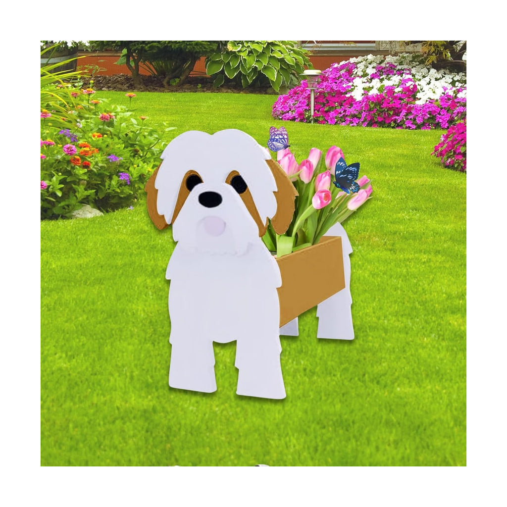 Brown Shih Tzu Dog Planter Pots, Animal Shaped Flower Pot | Cute Plant Gift for Women and Pet Lovers, Indoor Outdoor