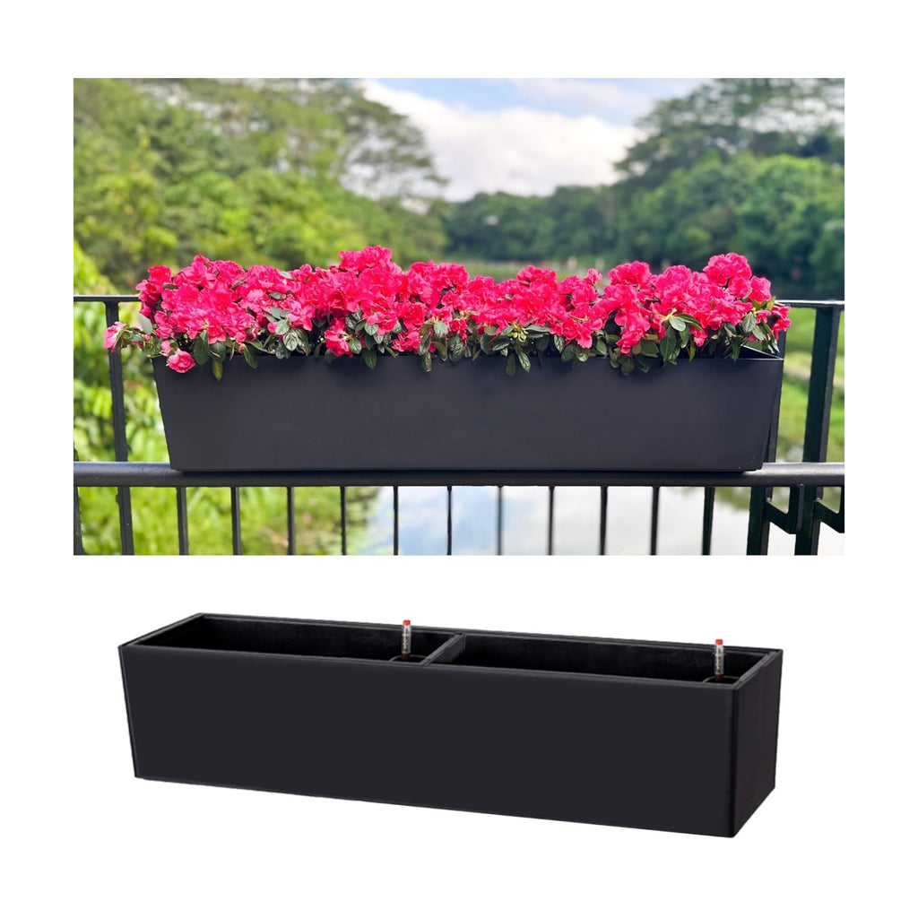 LaLaGreen Rail Planter for Balcony Outdoor (1 Pack, 40 Inch) Large Black Self Watering Railing Planters with Brackets