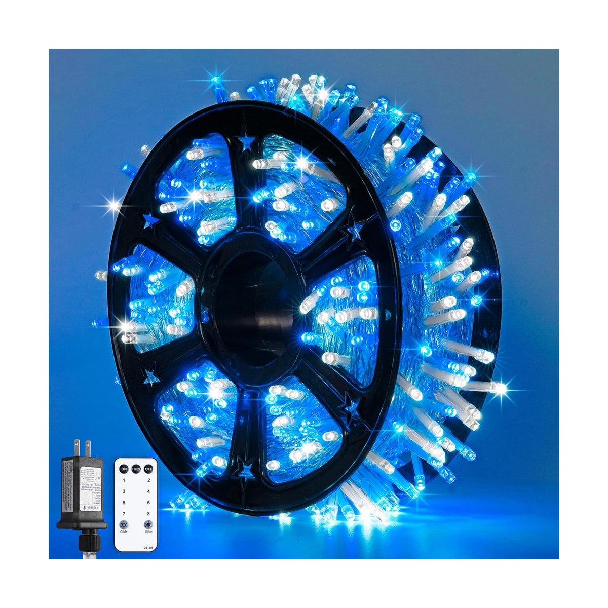 JMEXSUSS 600 LED Blue and White Christmas Lights Outdoor with Remote