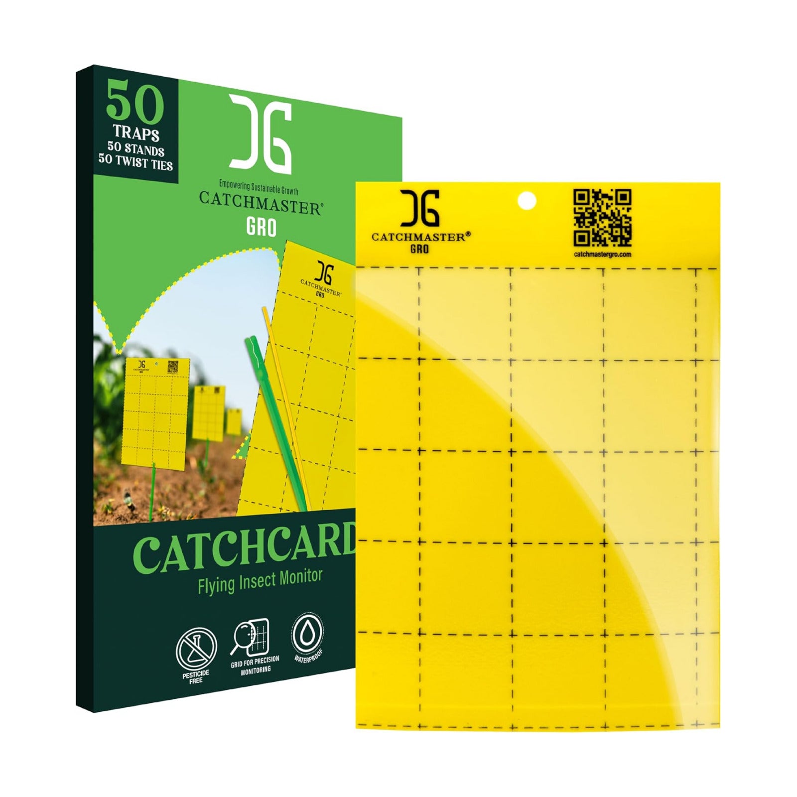 Catchmaster GRO Yellow Large Double Sided Sticky Traps 50PK, Adhesive Bug & Fruit Fly Trap, Pest Control for Home
