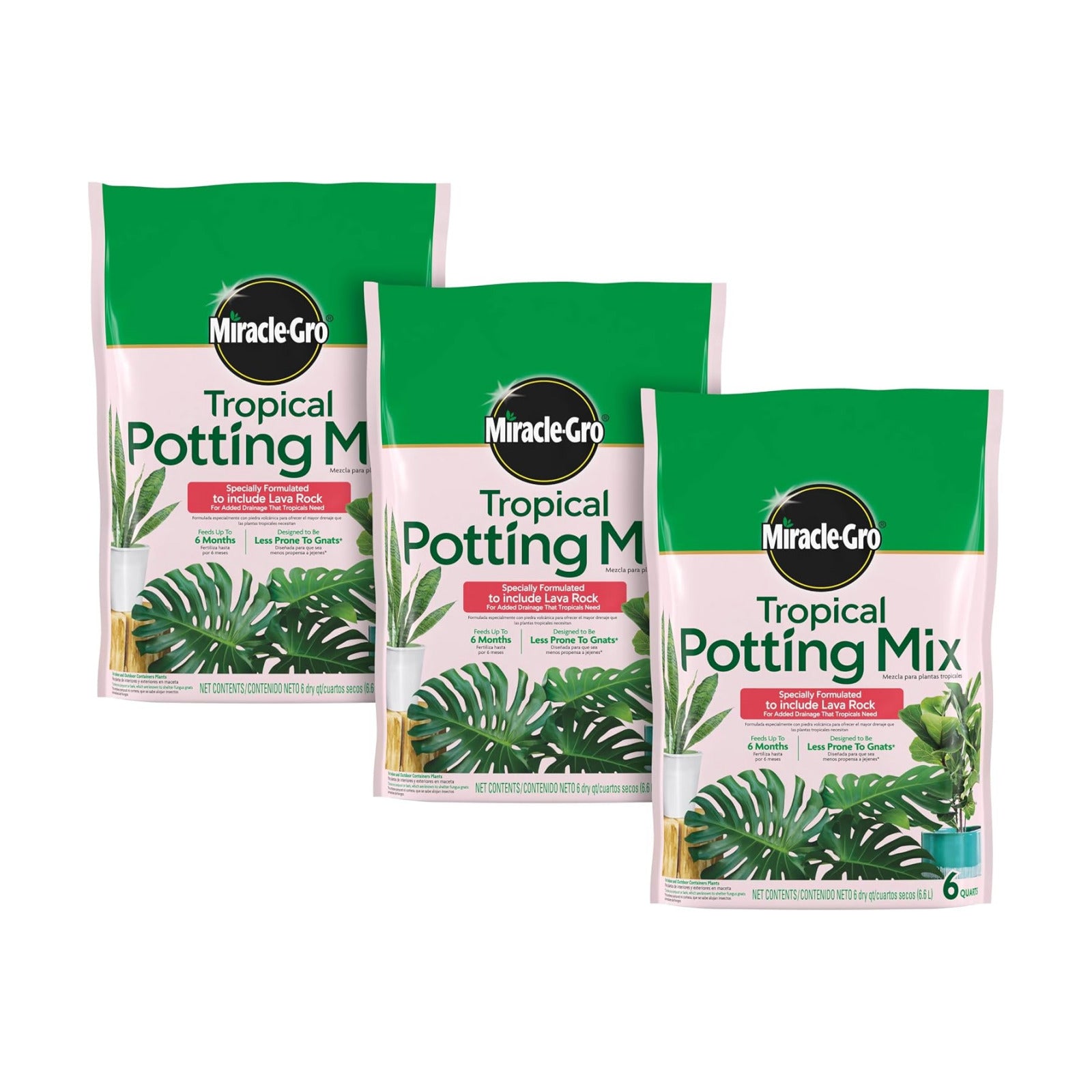 Gro Tropical Potting Mix, For Container Plants, Use with Snake Plants, Spider Plants, Pothos, Monstera, 6 qt., 3-Pack