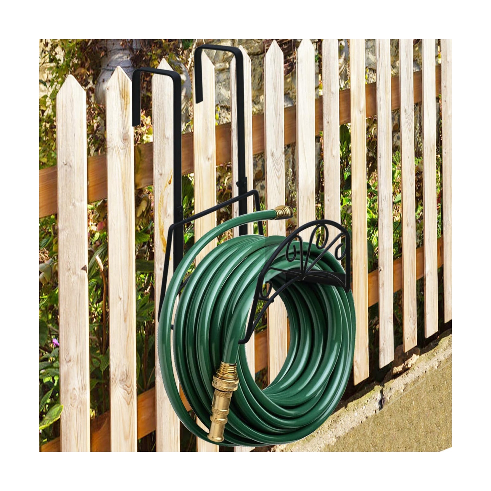 Garden Hose Holder for Outside Yard Hang Over the Door and Fence, Holds Up to 150Ft, Black