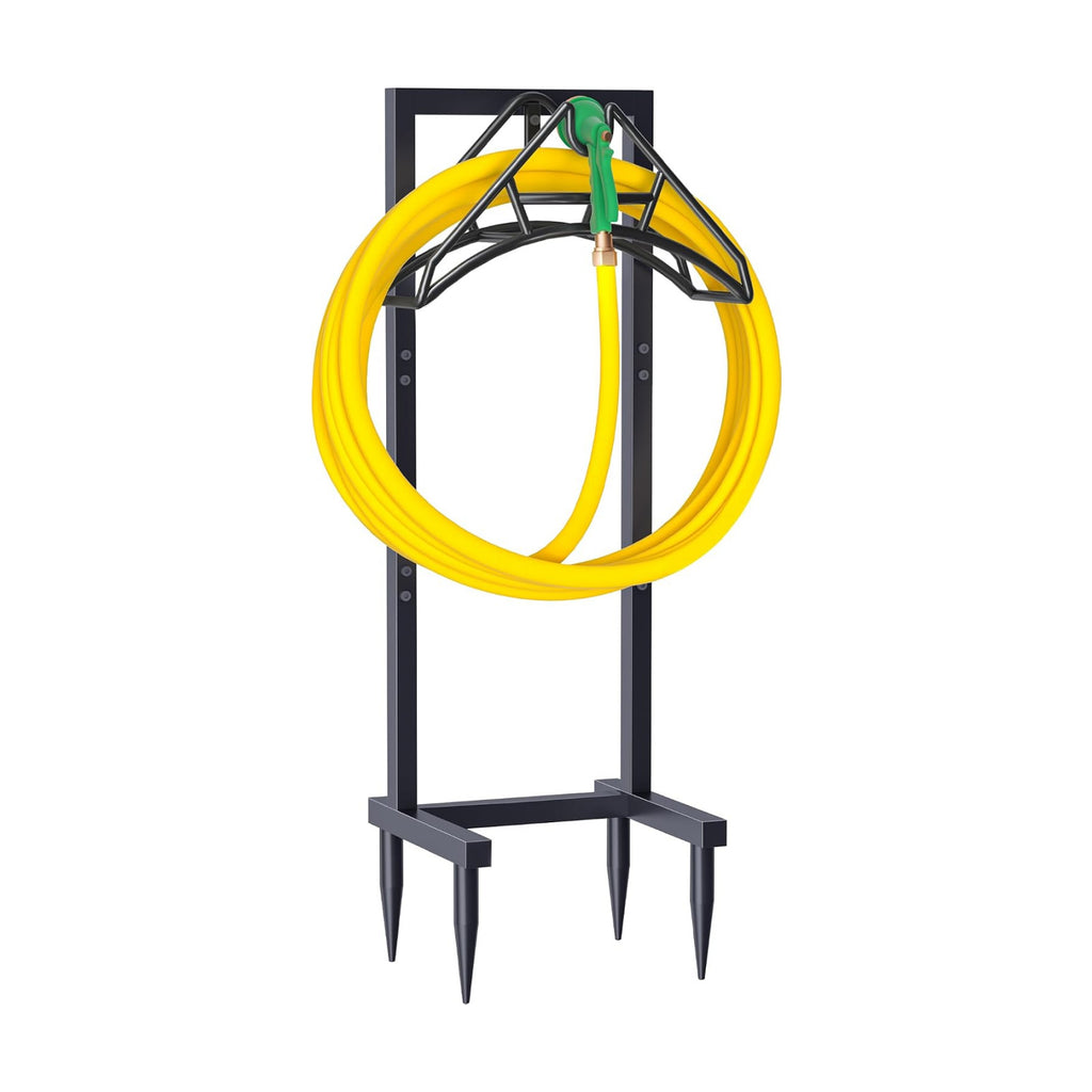 Outdoor Garden Hose Holder Freestanding with 4 Spikes, Heavy Duty Metal Water Hose Reel Stand Hanger Rack Organizer