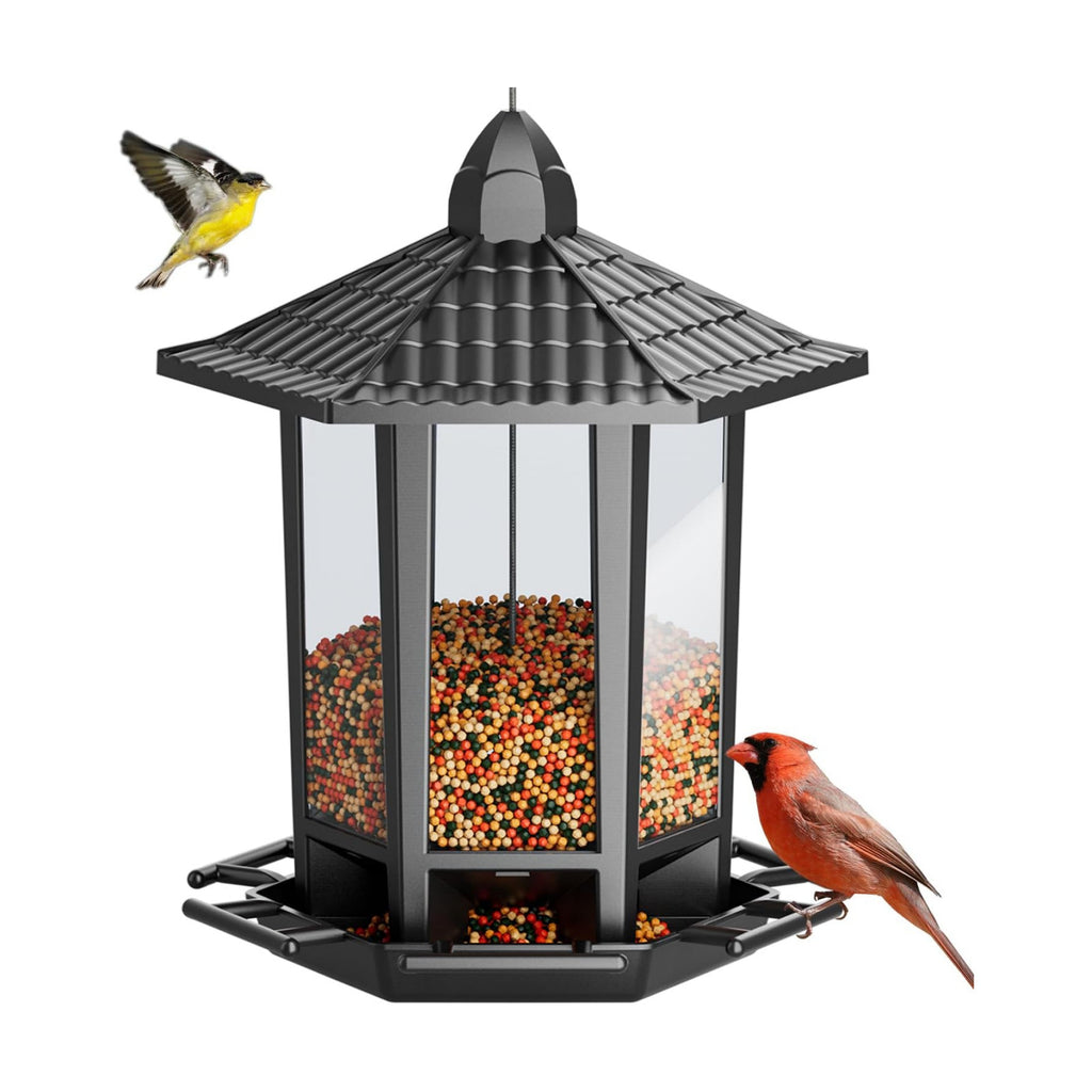 Birdream Hanging Bird Feeders, Retro Pagoda Design Fun Installation Squirrel Proof Bird Feeders, Attracting Wild Birds Chickadees Goldfinches Cardinals Finches and Sparrows - Black