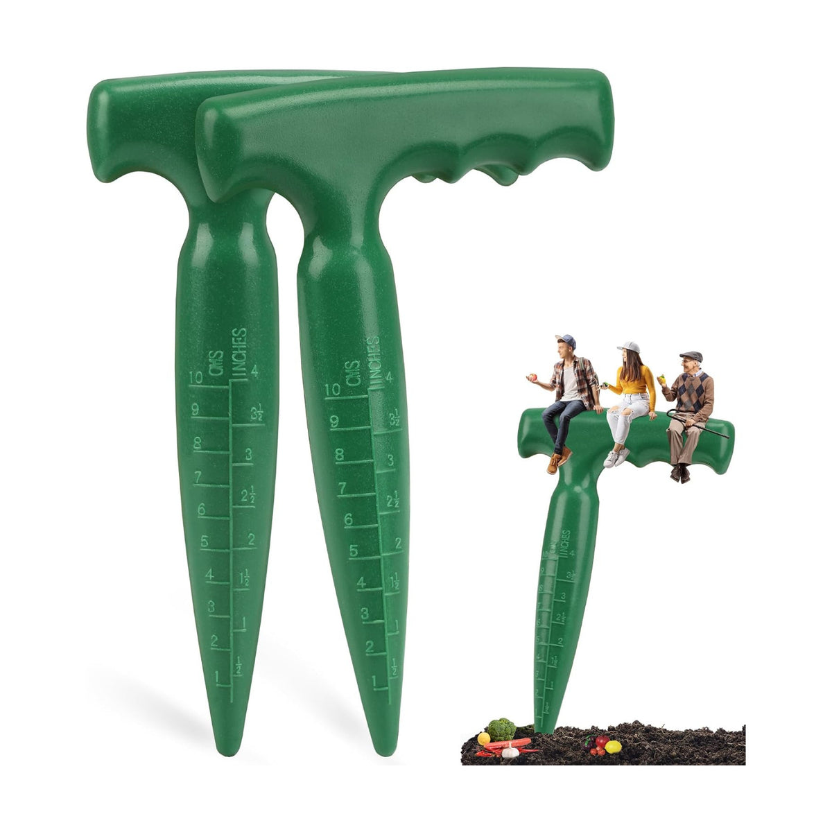 Seed Planter Tool, T-Handle Seed Dibber, Green, 2 Pack