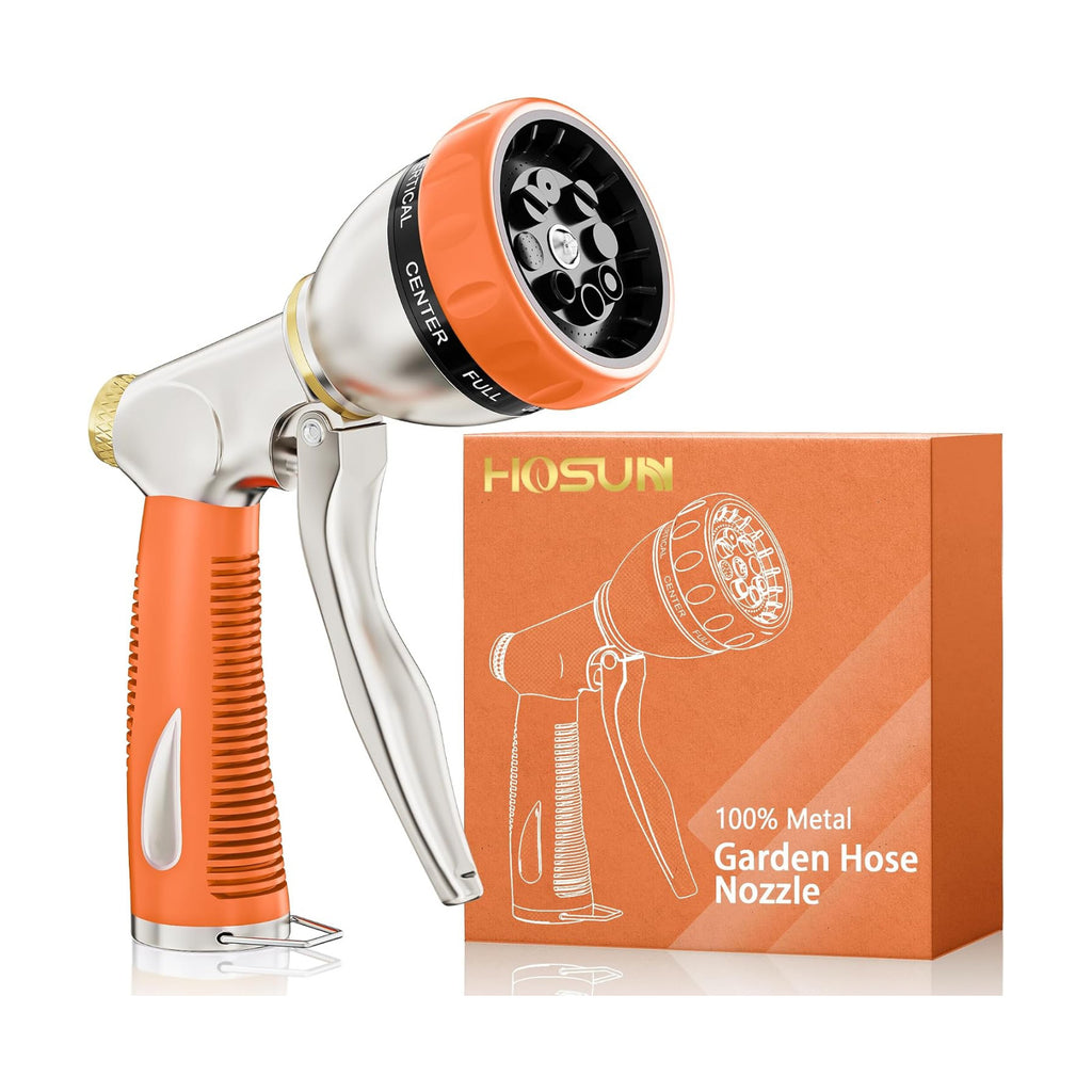 HOSUN 100% Metal Garden Hose Nozzle Sprayer with Ergonomic Handle, Orange