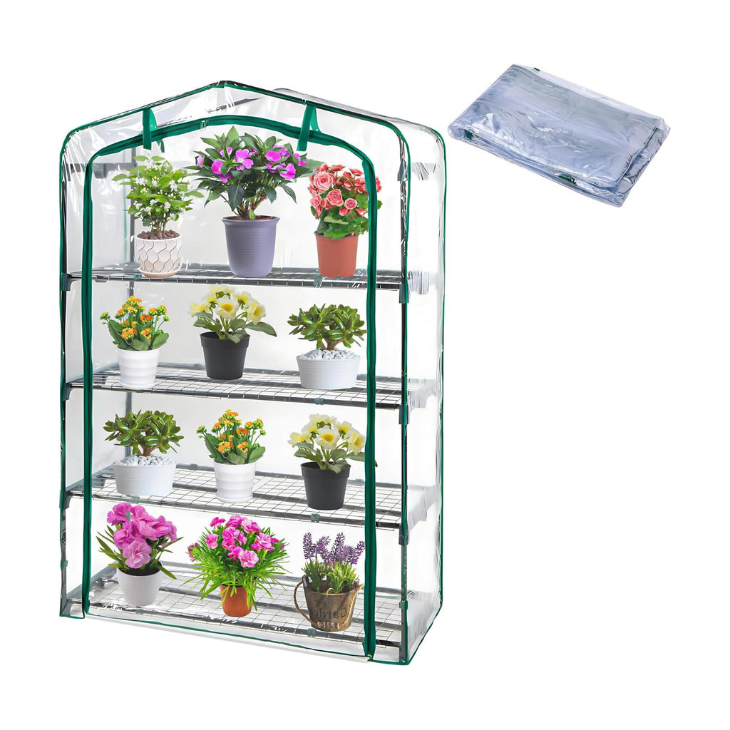 DECOHS Extra Wide 4 Tier Greenhouse Replacement Cover- 63 x 40 x 19 Inch Clear PVC Plant Gardening Greenhouse Cover