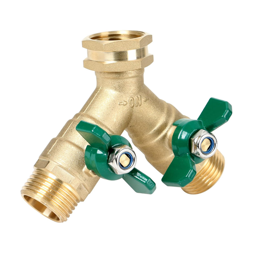 Garden Hose Splitter Full Flow, Brass Heavy Duty Hose Splitter 2-Way High Flow, All Metal Hose Y Splitter with Shutoff