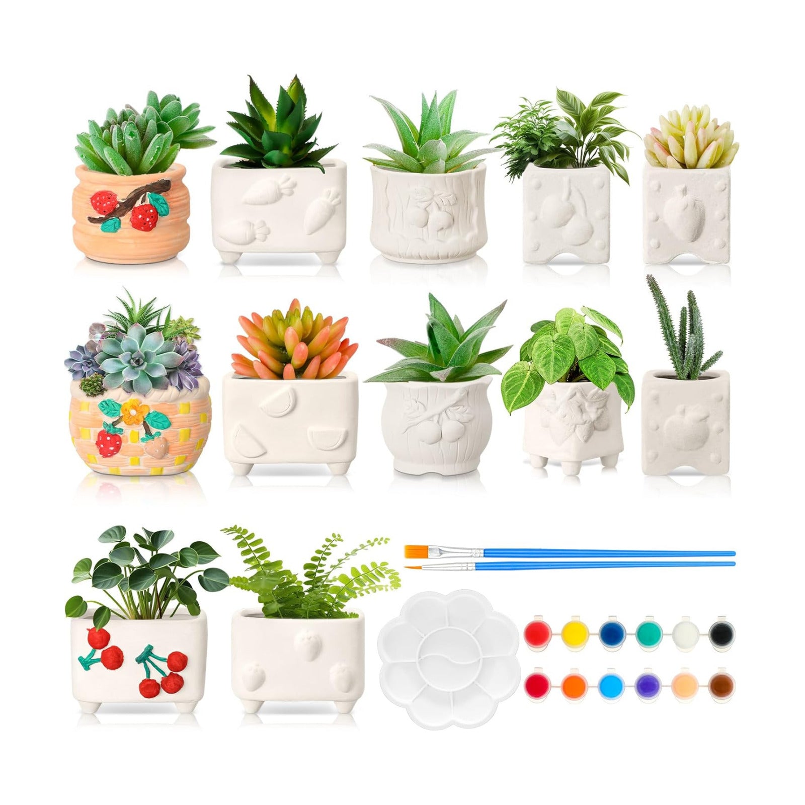 Hushee 12 Sets Ceramic Succulent Pots to Paint with Drainage | Paintable Succulent Plant Pots, 12 Styles, Small DIY