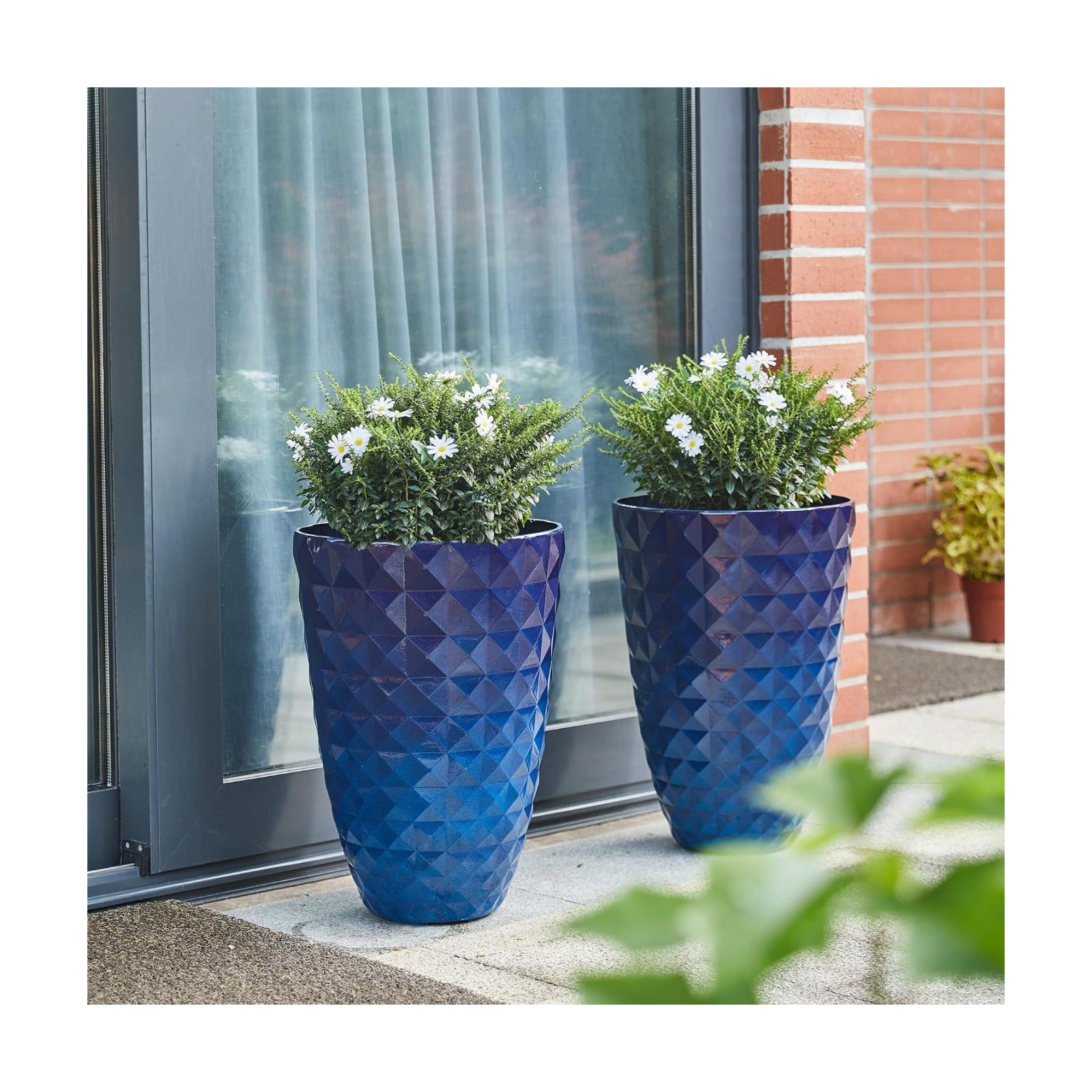 Glitzhome 19.75" H Oversized Tall Planter,Modern Set of 2 Textured Gradient Cobalt Blue Round Garden Plant Pots with