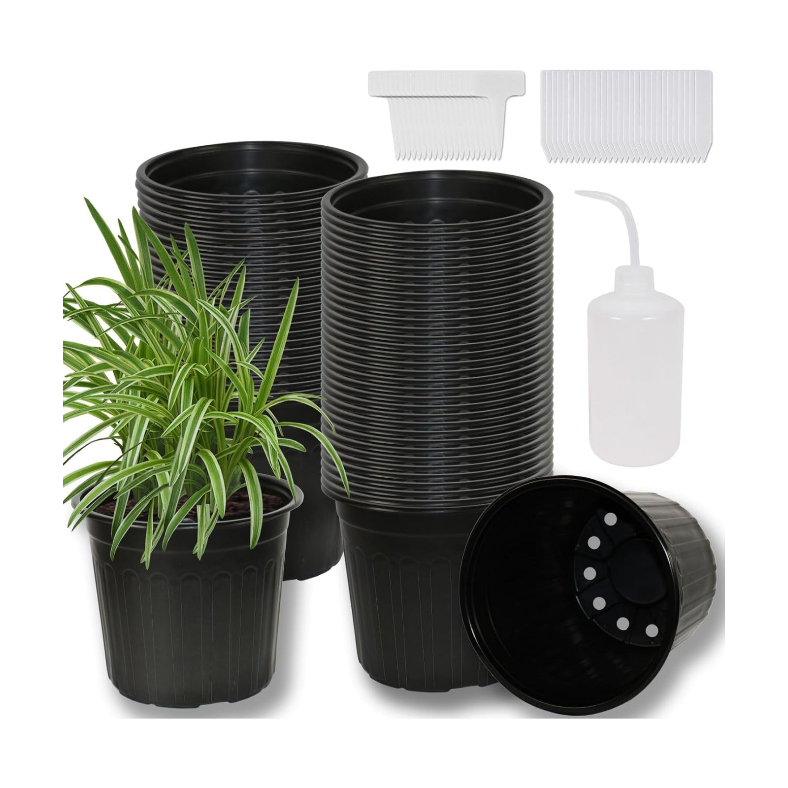 60-Pack 2 Gallon Flexible Plastic Plant Pots with 50Pcs Plant Labels,Thickened Soft Seed Starting Container for Indoor
