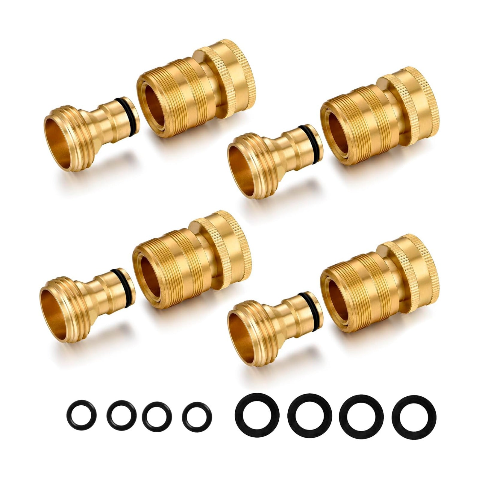 Garden Hose Quick Connect Solid Brass 3/4 inch GHT Internal Thread Quick Connect Fittings Famale Quick Connector 4 Set