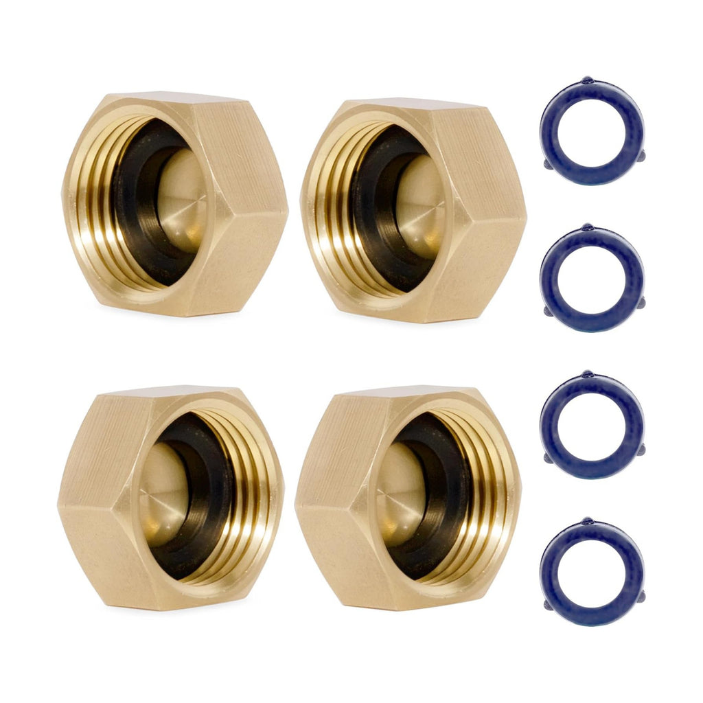 VANCOCO Garden Hose Cap, 3/4" Brass Outdoor Faucet Caps 4-Pack, Rust-Proof Female Fitting Hose Caps with Washers for Garden Hose Splitter, Outdoor Spigot