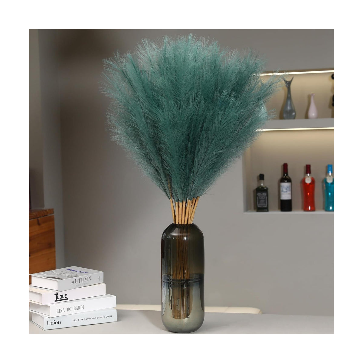Wertuirk 9 Stems Green Pampas Grass, 38 Inch Tall Faux Pampas Grass Decor
