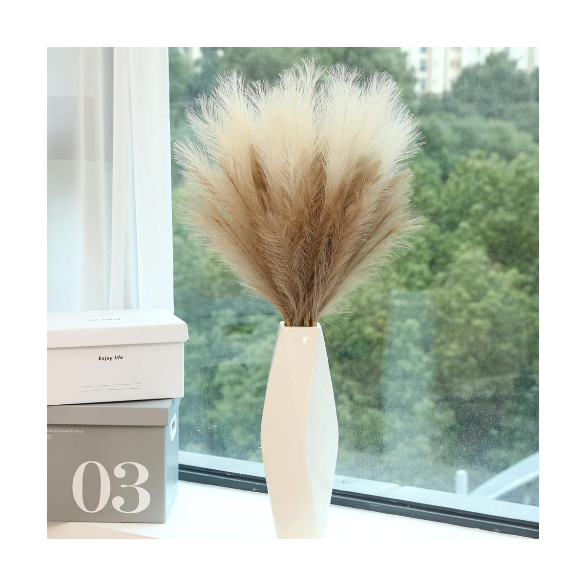 Wertuirk 9 Stems Faux Pampas Grass, 38 Inch Long Fluffy Pompous Grass Bulk
