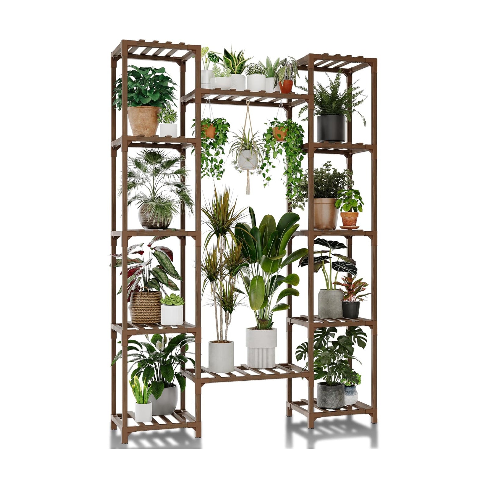 GENTINGBRO Plant Stand Indoor Outdoor 62.2“ Tall Plant Shelf Large Tiered Flower Stands for Multiple Display Wood