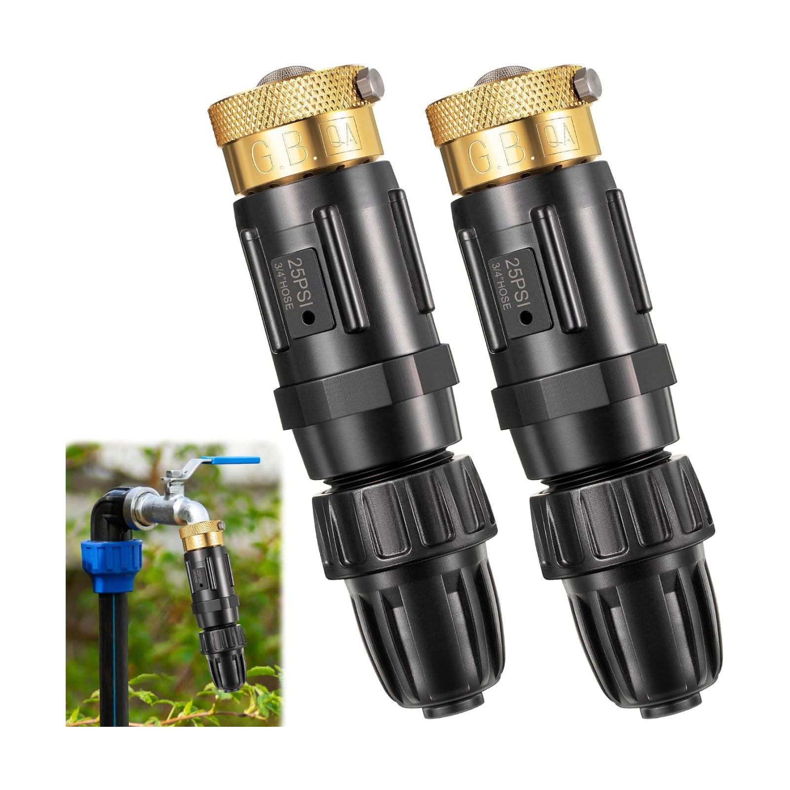 2 PC 25PSI Drip Irrigation Faucet Adapter Kit 1/2" Tubing to 3/4" Faucet | Drip Irrigation Filter with Water Pressure