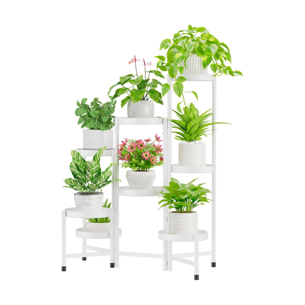 iDavosic.ly Plant Stand Indoor Outdoor, 8 Tier Metal Corner Shelf, White | Tiered Flower Display Holder, Folding Multi